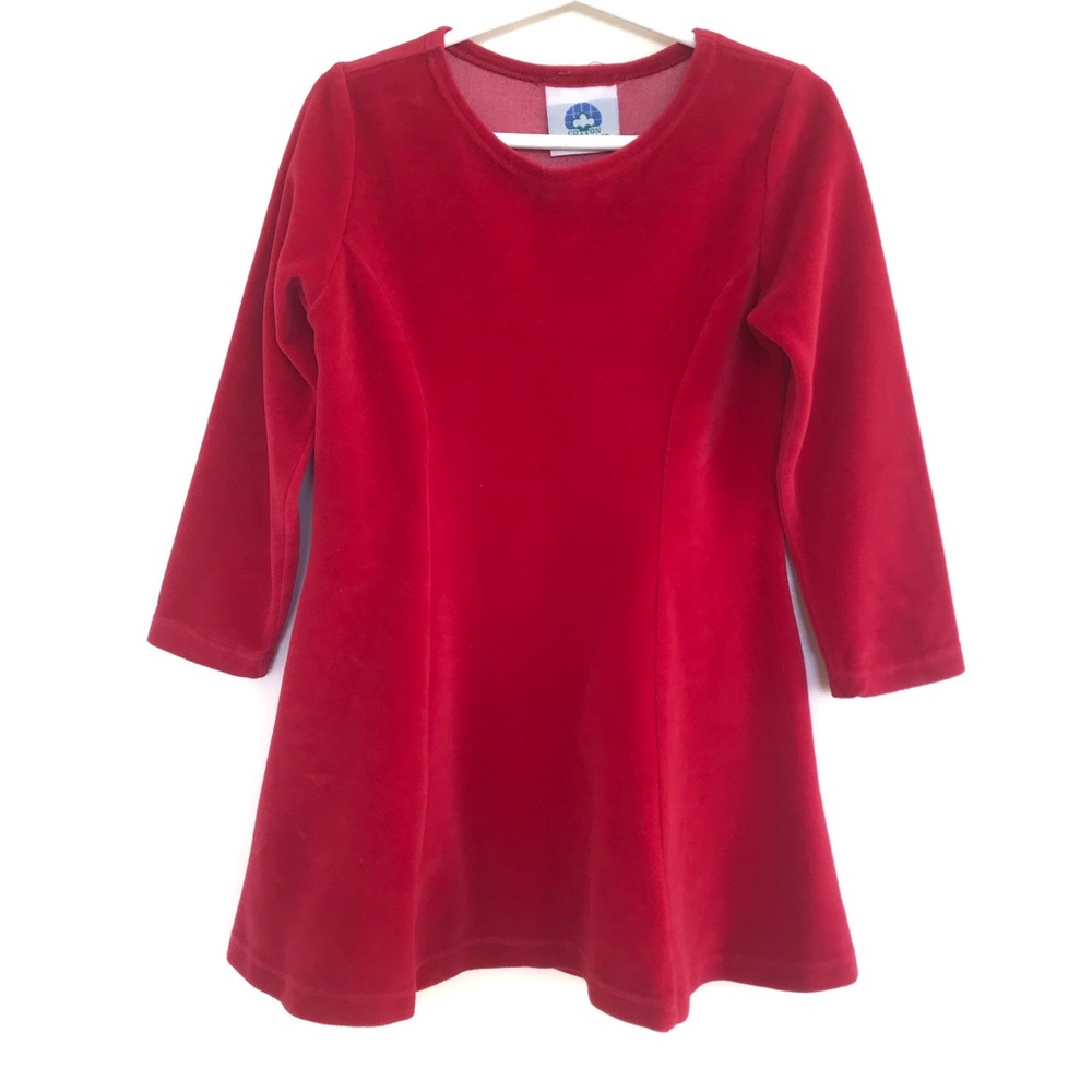 Cotton Resources Red Velour Long Sleeves Skater Dress Girls Sz 4 4T EUC